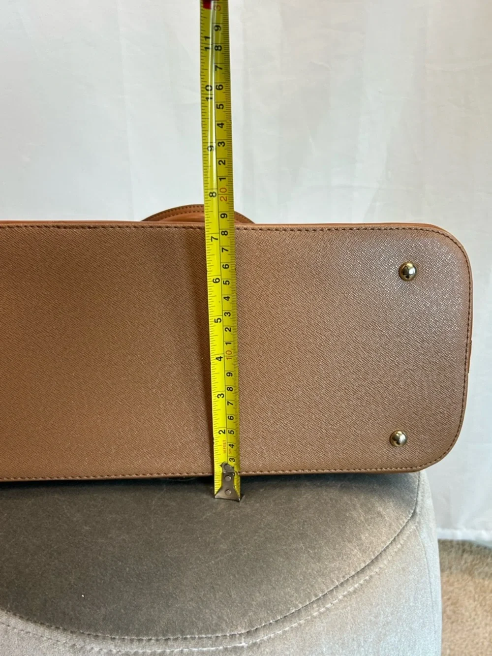 JustFab Camel brown faux leather satchel handbag tote dome shape gold-tone